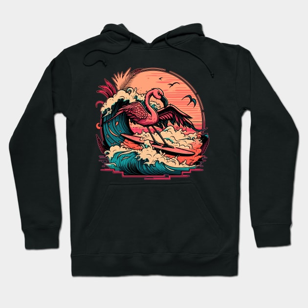 Surfing Pink Flamingo Hoodie by BDAZ